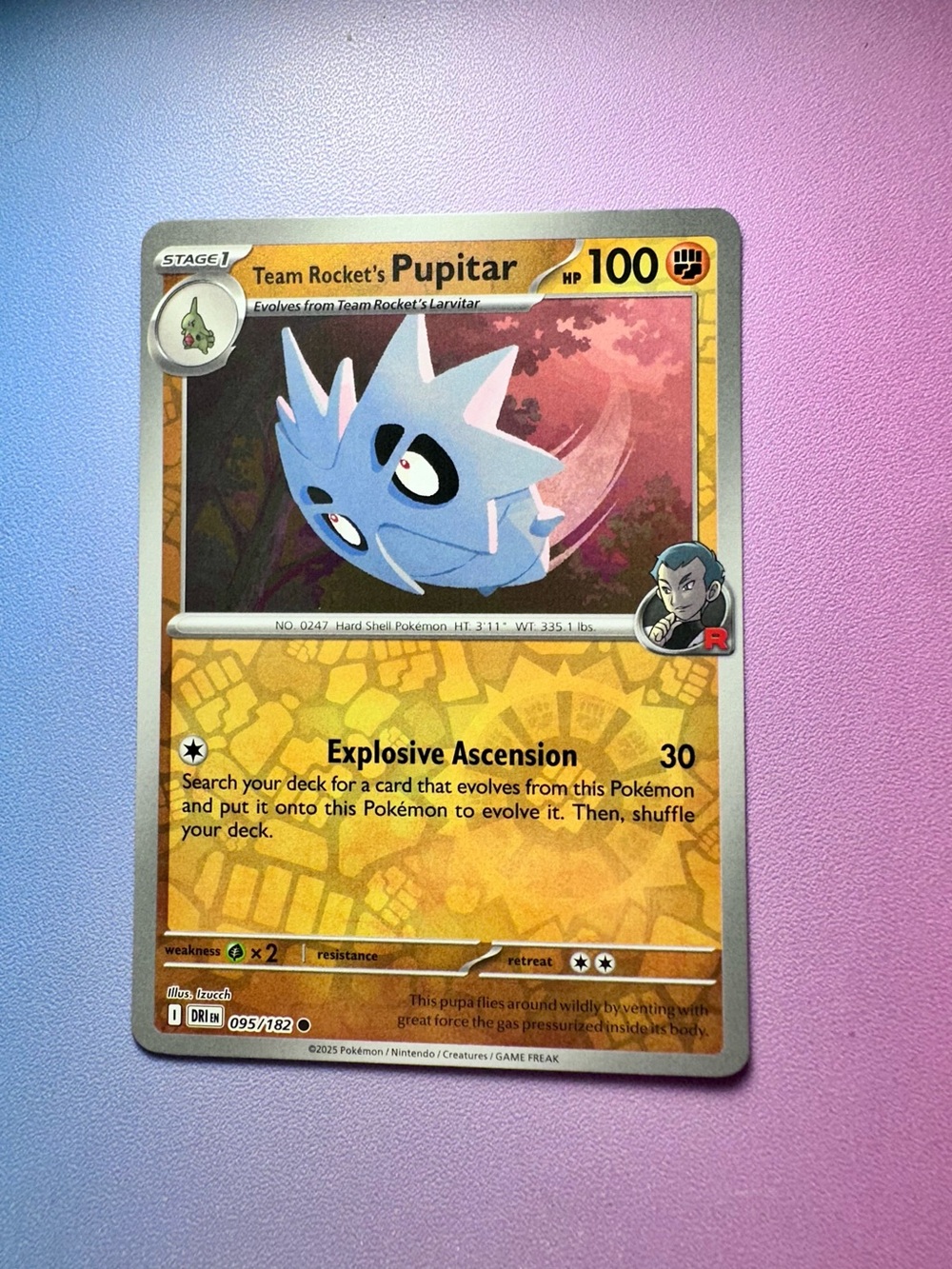 team rocket’s pupitar [reverse holo] - 095/182 — pokemon: destined rivals